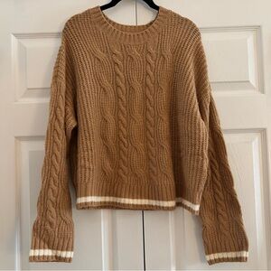 American Eagle Beige Knit Sweater With Cream Trim